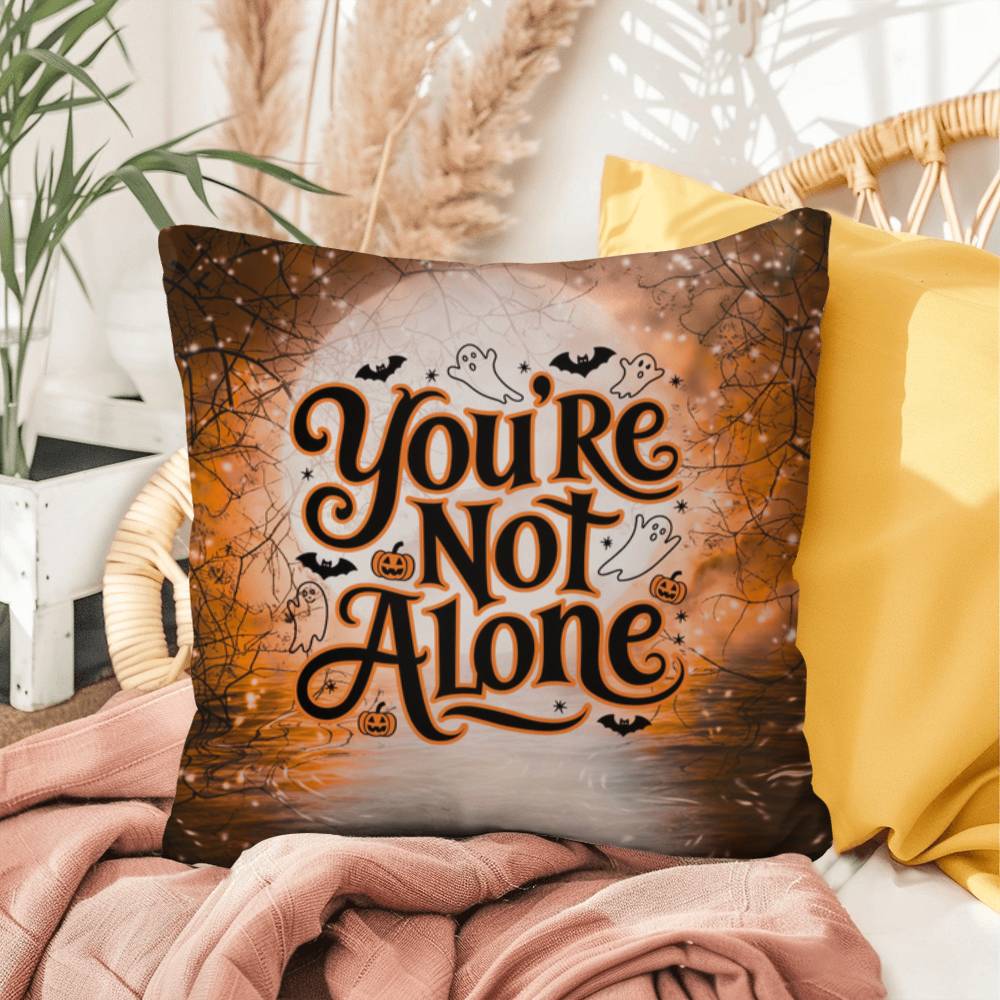 Indoor/outdoor mental health pillow with “You’re Not Alone” to promote comfort and support