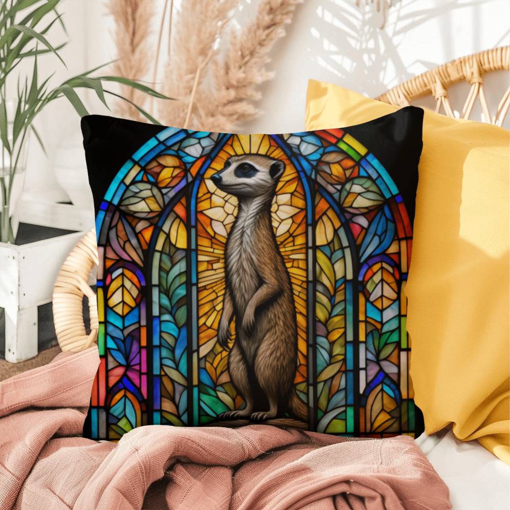 Meerkat stained glass throw pillow, desert wildlife decor, indoor outdoor home accent pillow