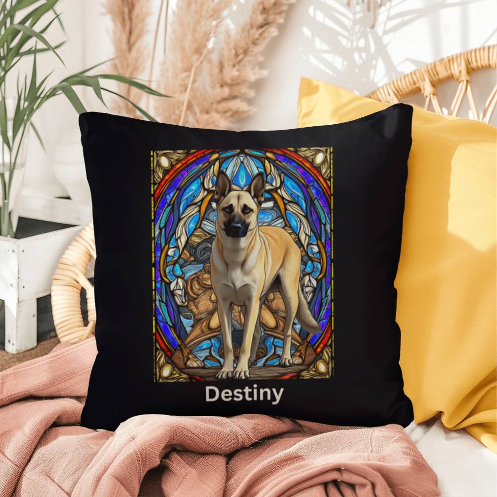 Belgian Malinois (Cream) Indoor/Outdoor Pillow - Personalized Stained Glass Dog Tribute & Comfort Gift