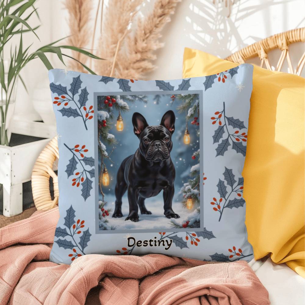 French Bulldog Black Pillow - Cute Frenchie throw pillow, winter dog home decor, personalized accent