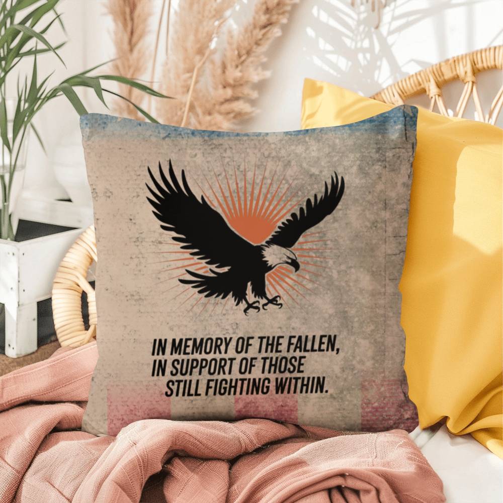 In Memory Of The Fallen Indoor/Outdoor Pillow: Resilient Comfort - Mental Health & Memorial Tribute