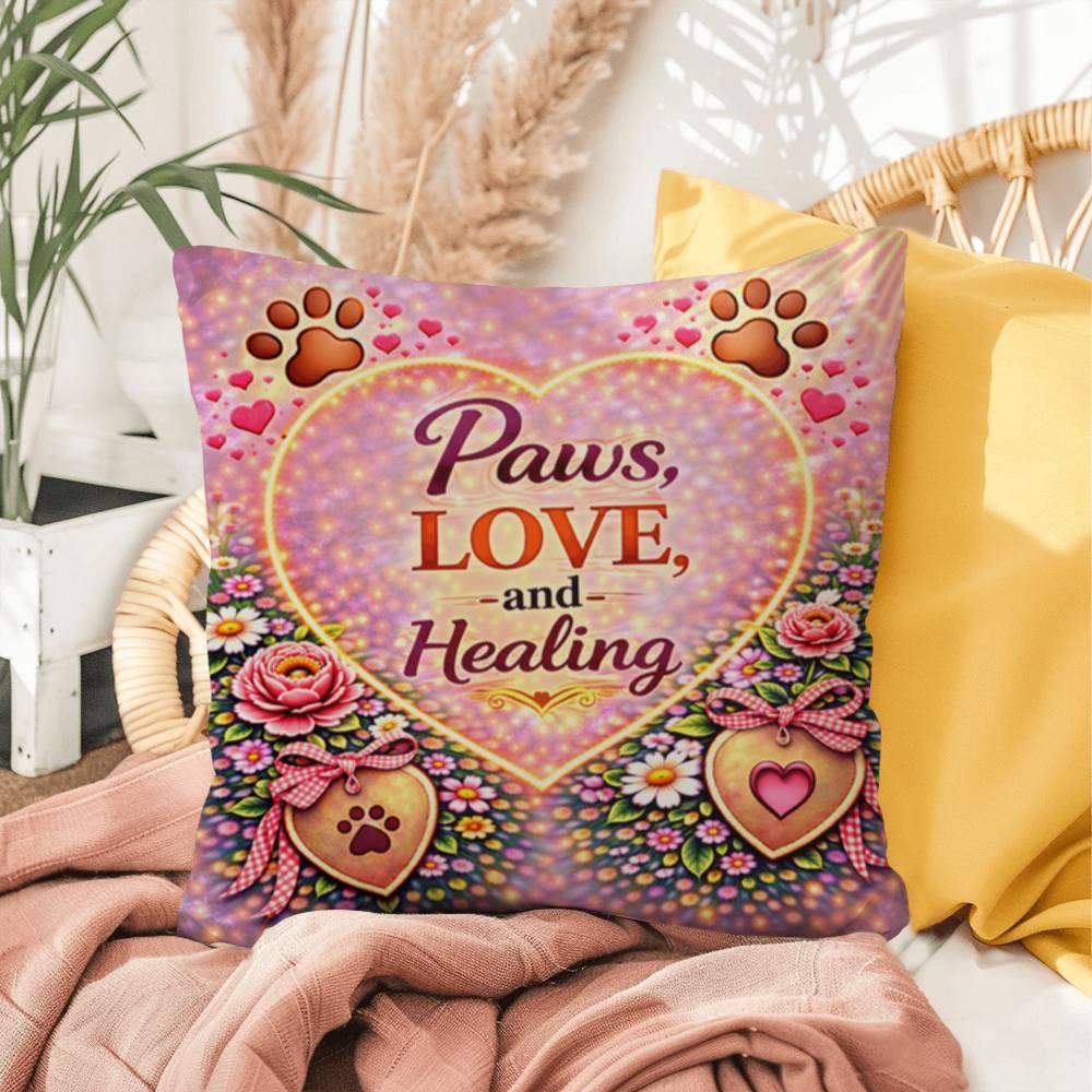 Shop our paws love and healing throw pillow featuring the 16" x 16" style option from MySisterIsASurvivor.