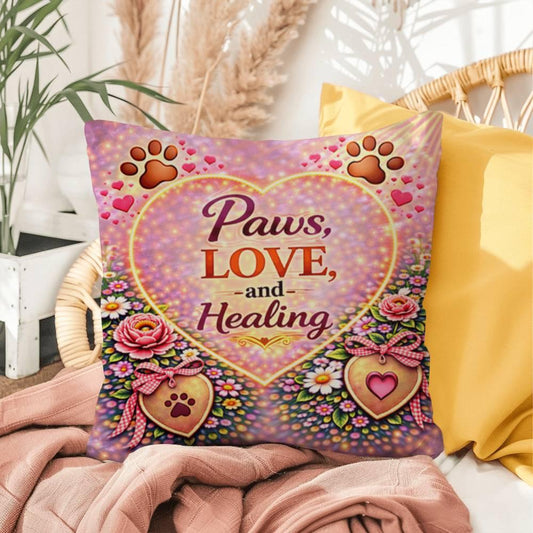 Shop our paws love and healing throw pillow featuring the 16" x 16" style option from MySisterIsASurvivor.
