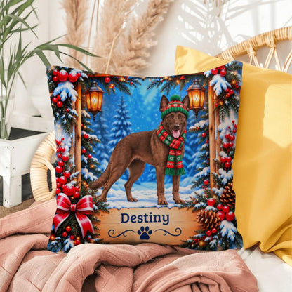 Belgian Malinois (Liver-Chocolate Coat) - Personalized Winter Pillow, Custom Dog Name Gift