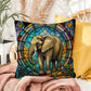 Elephant stained glass throw pillow, safari wildlife home decor, indoor outdoor accent cushion