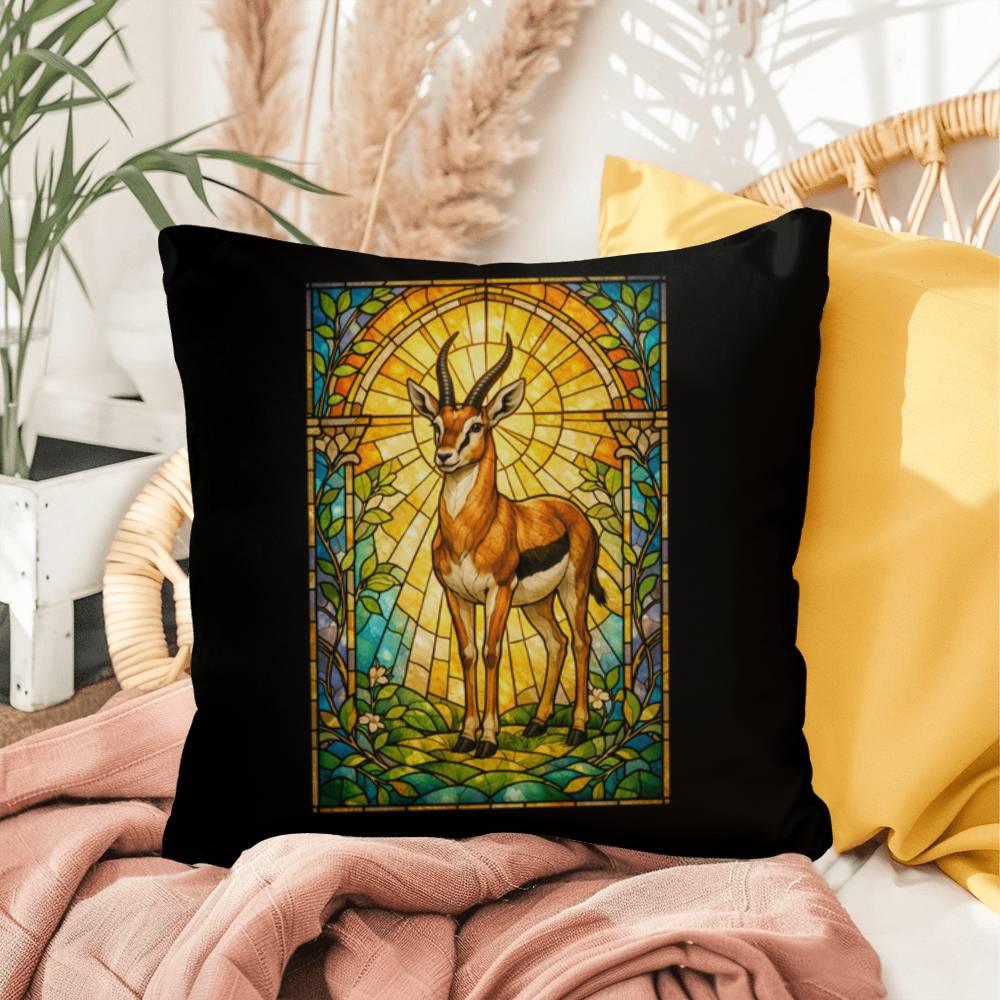 Shop our premium gazelle stained glass style throw pillow from MySisterIsASurvivor.