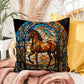 Horse stained glass throw pillow, equestrian animal decor, indoor outdoor cozy home accent