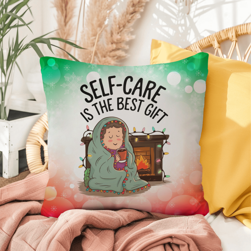 Self-Care is the Best Gift Throw Pillow - Christmas wellness holiday gift decorative pillow