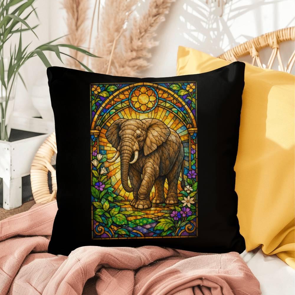 Shop our premium elephant stained glass style throw pillow from MySisterIsASurvivor.