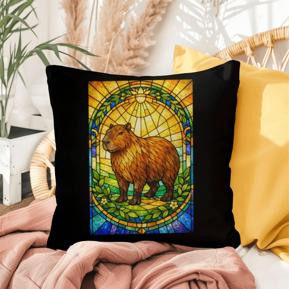 Shop our premium capybara stained glass style throw pillow from MySisterIsASurvivor.