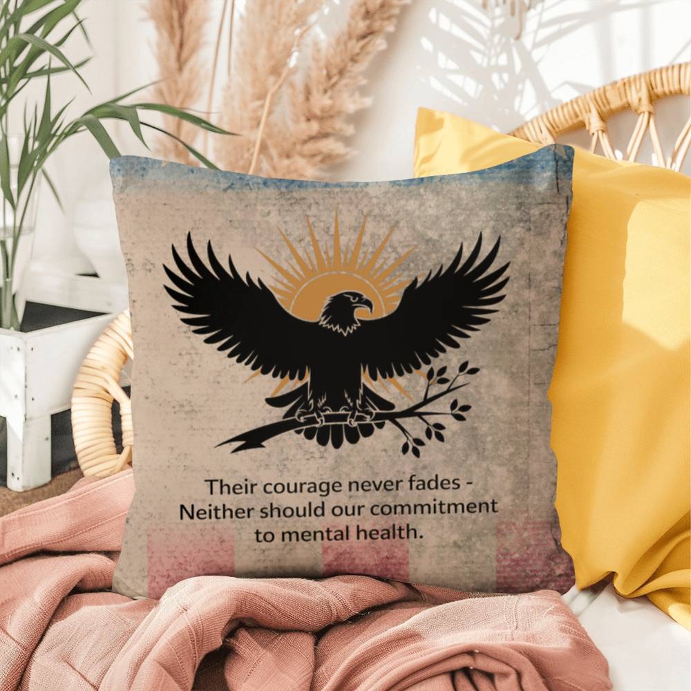 Their Courage Never Fades Indoor/Outdoor Pillow: Resilient Comfort - Mental Health & Memorial Tribute