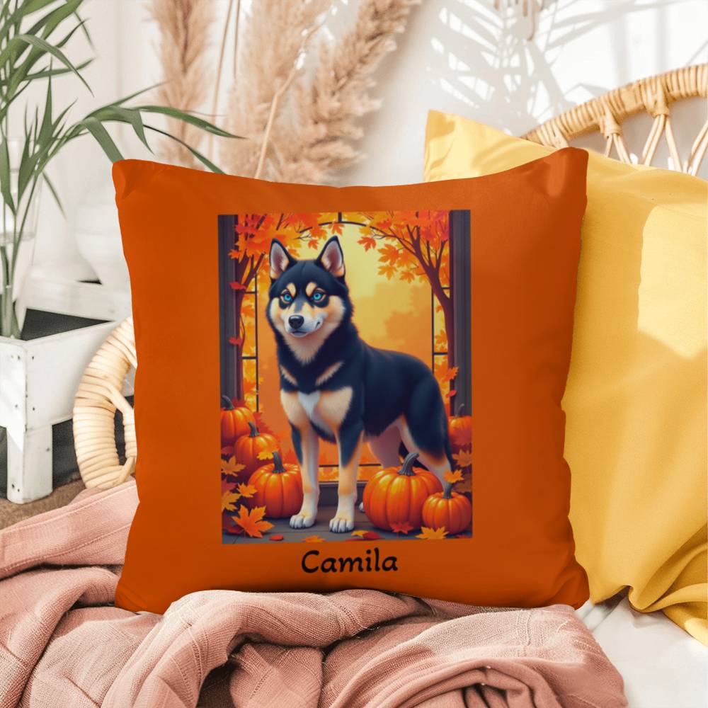 Siberian Husky Black & Tan Coat (Blue Eyes) Pillow, Personalized Indoor Dog Cushion for Husky Fans
