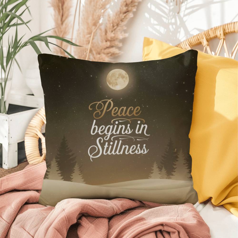 Peace Begins in Stillness Throw Pillow - Mindful Christmas décor for calm and inner peace