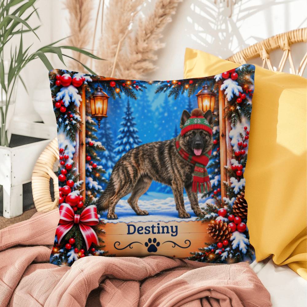 German Shepherd (Brindle Coat) - Personalized Dog Name Pillow, Rustic Winter Lodge Decor