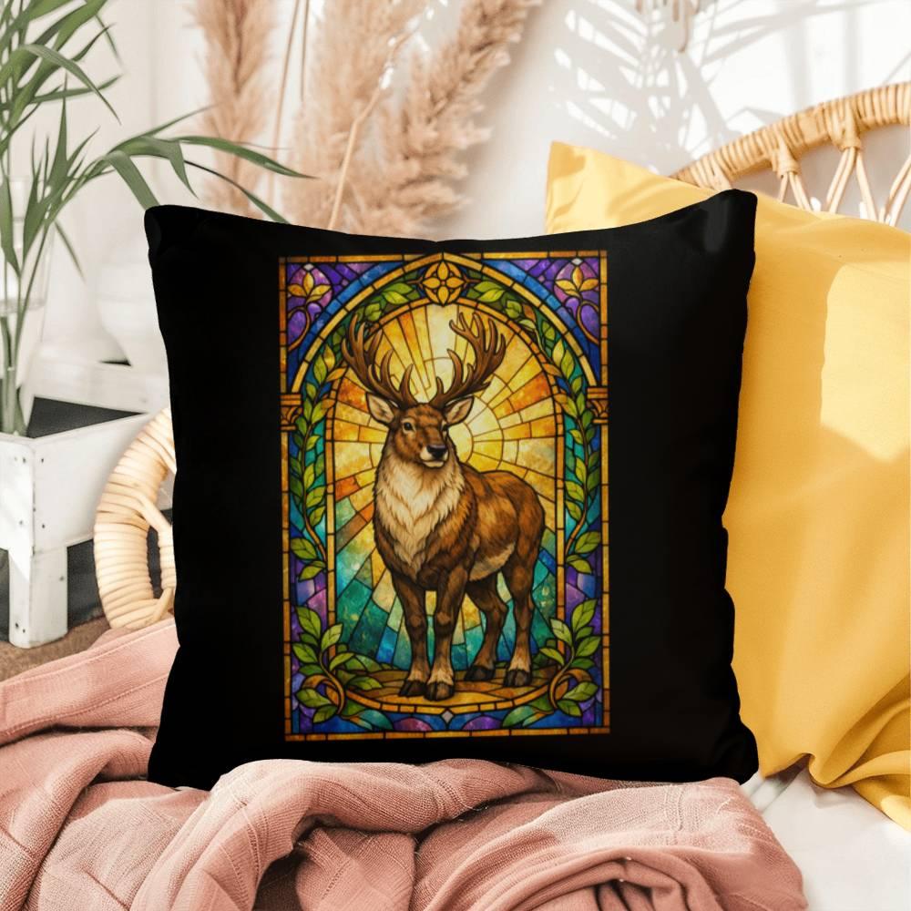 Shop our premium reindeer stained glass style throw pillow from MySisterIsASurvivor.