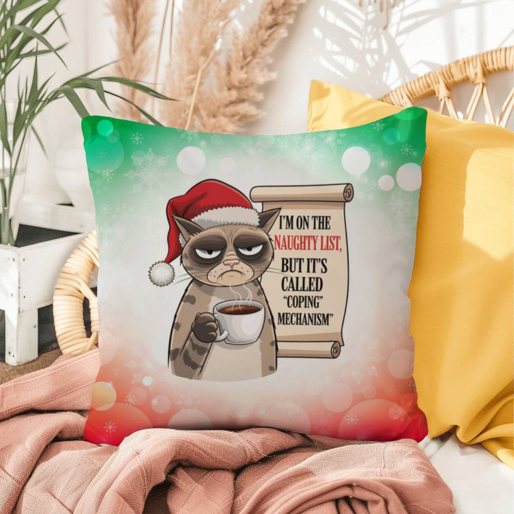 I’m on the Naughty List (Cat) Throw Pillow - Funny Christmas pet lover holiday decorative pillow