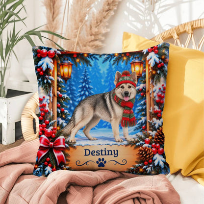 German Shepherd (Maskless Silver Sable) - Personalized Winter Pillow, Custom Dog Name Gift - MySisterIsAsurvor