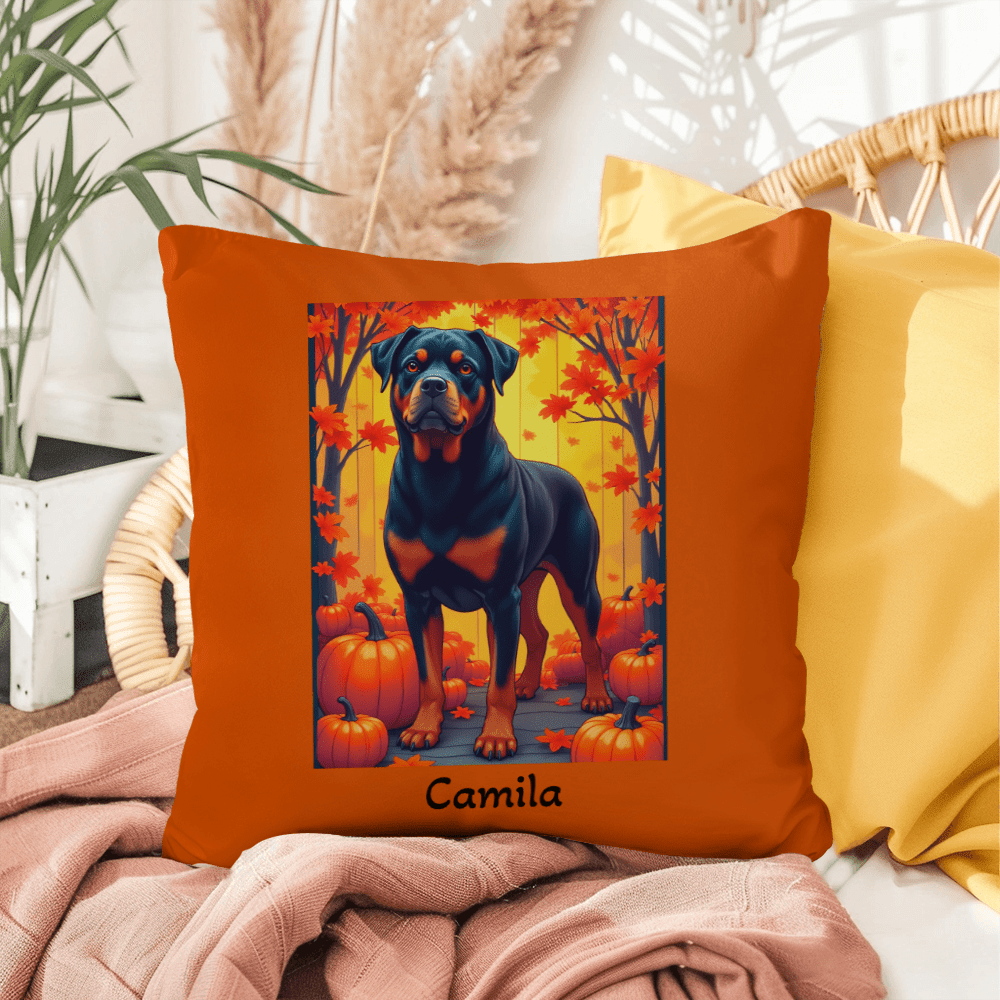 Black and Mahogany Rottweiler pillow, durable indoor outdoor personalized cushion for Rottie fans - MySisterIsASurvivor