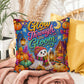 Glow Through The Gloom quote with ghost lantern artwork on an encouraging Halloween throw pillow