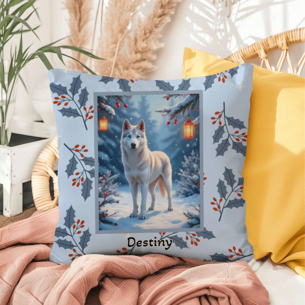 Husky Silver Pillow - Arctic Husky pillow, winter dog home decor, cozy indoor/outdoor throw