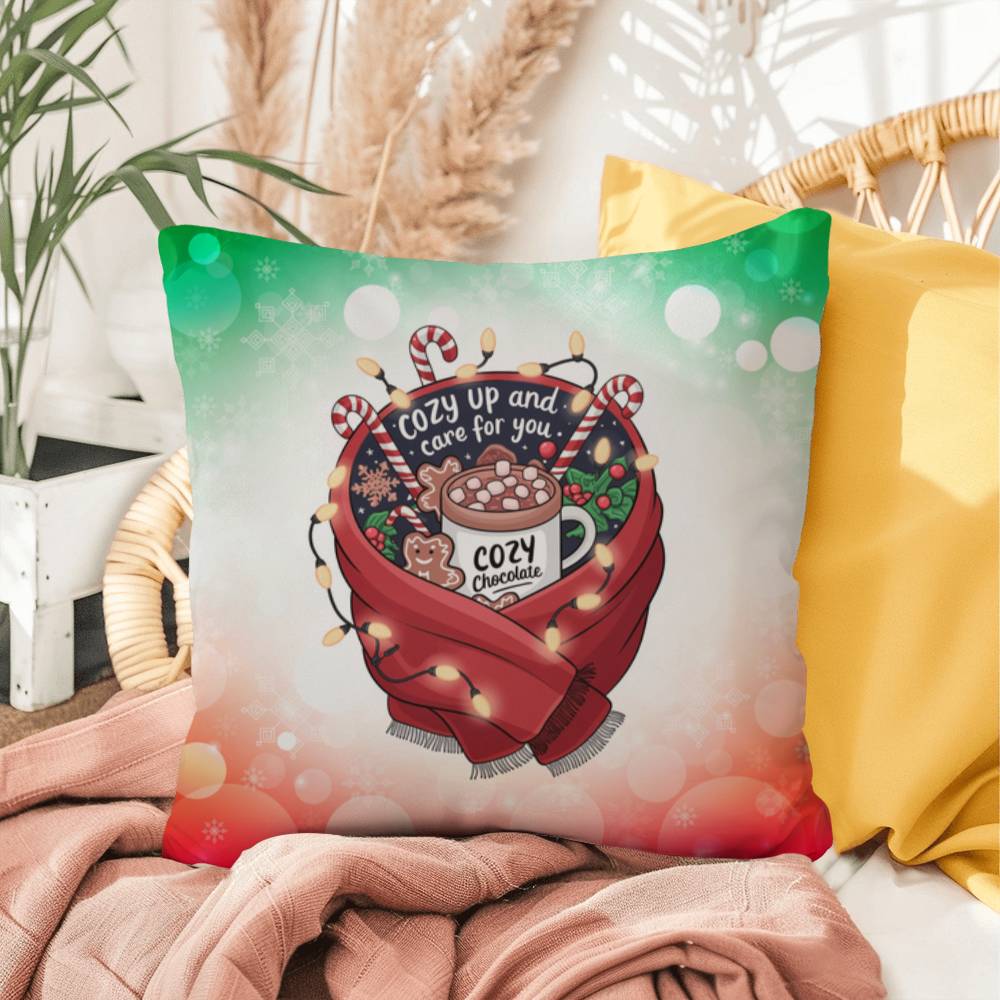 Cozy Up and Care for You Throw Pillow - Relaxing mental health themed holiday throw pillow