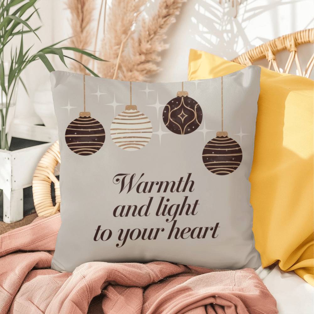 Warmth and Light to Your Heart Throw Pillow - Cozy Christmas pillow for comfort and peace