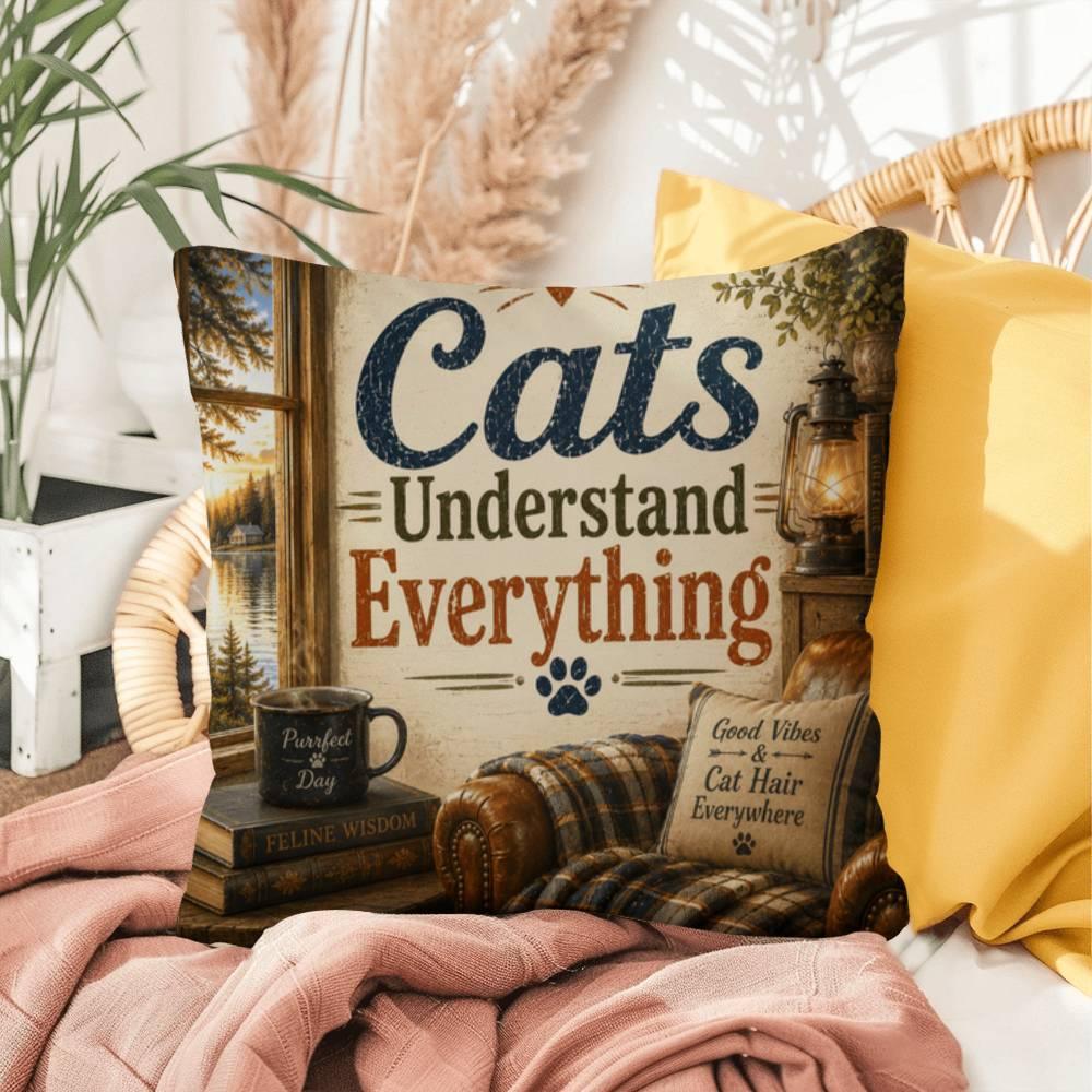 Shop our cats understand everything throw pillow featuring the 16" x 16" style option from MySisterIsASurvivor.