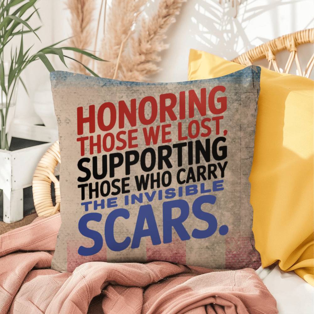 Honoring Those We Lost custom tribute pillow for military remembrance, Memorial Day, and PTSD mental health support