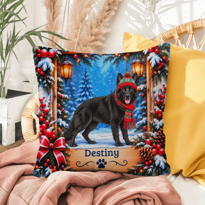 German Shepherd (Black Coat) - Personalized Winter Throw Pillow for GSD-Loving Homes