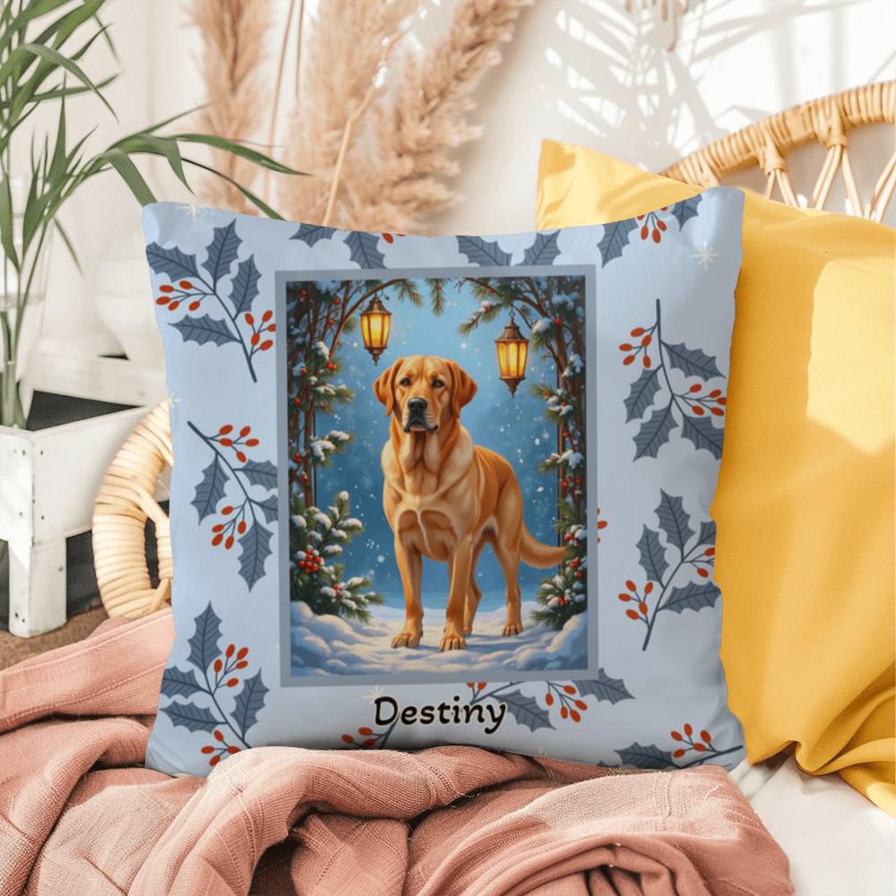 Labrador Retriever Yellow Pillow - Seasonal Labrador throw pillow, winter indoor dog decor, cozy accent