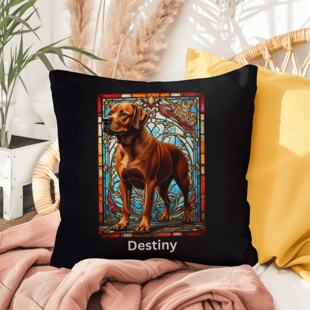 Rottweiler (Red) Indoor/Outdoor Pillow - Personalized Stained Glass Dog Tribute & Comfort Gift