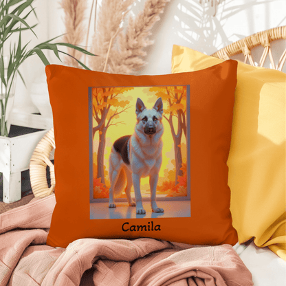 Black and Cream German Shepherd pillow, personalized indoor outdoor water-resistant dog cushion - MySisterIsASurvivor