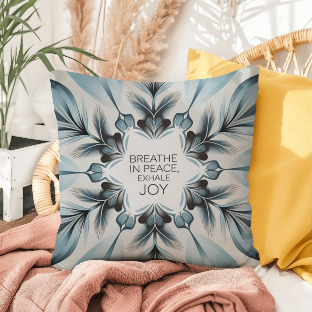 Breathe In Peace, Exhale Joy Throw Pillow - Calming Christmas pillow for mental wellness and balance