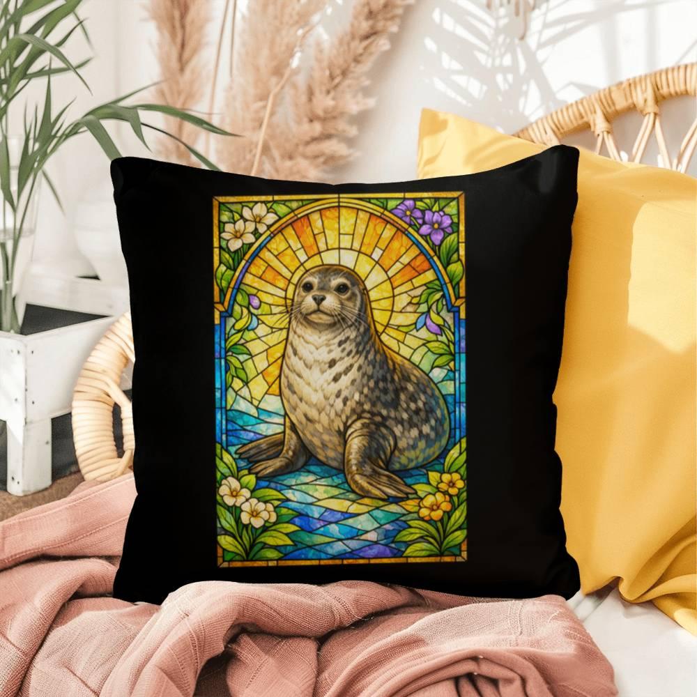 Shop our premium seal stained glass style throw pillow from MySisterIsASurvivor.