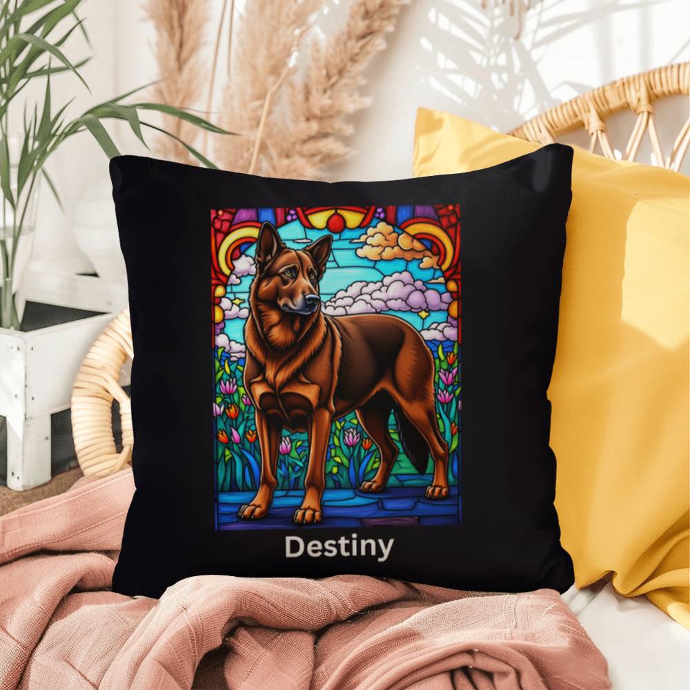 German Shepherd (Liver) Indoor/Outdoor Pillow - Personalized Stained Glass Dog Tribute & Comfort Gift