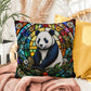 Panda stained glass throw pillow, wildlife animal decor, indoor outdoor cozy home accent