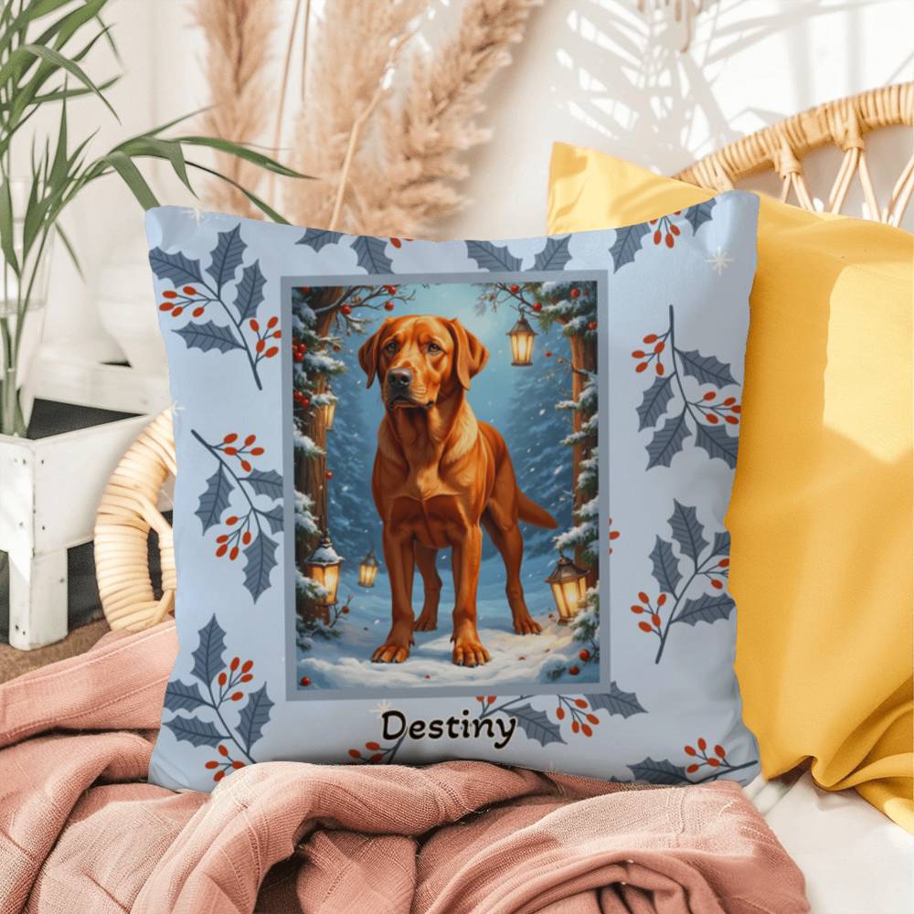 Labrador Retriever Fox Red Pillow - Winter Lab pillow, festive dog home decor, personalized throw accent