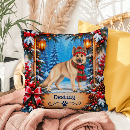 German Shepherd (Cream Coat) - Personalized Winter Name Pillow, Soft Woodland Decor for Dog Lovers