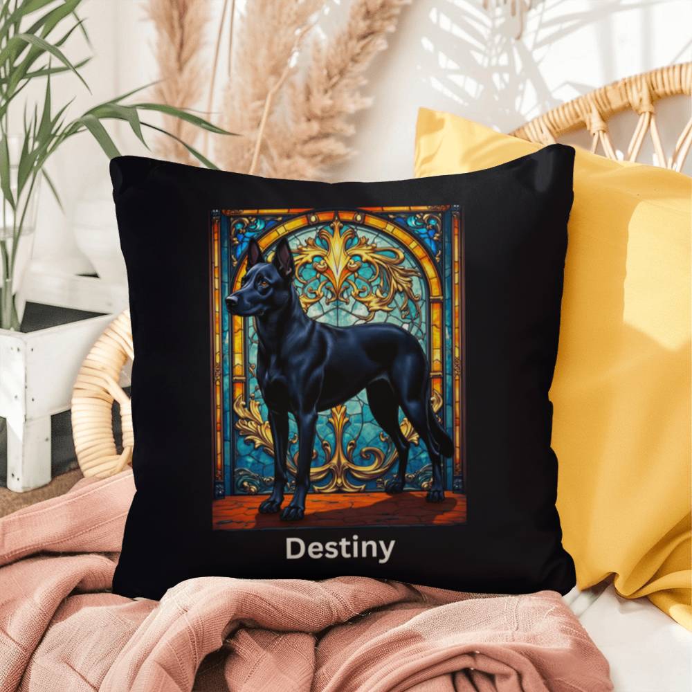 Belgian Malinois (Black) Indoor/Outdoor Pillow - Personalized Stained Glass Dog Tribute & Comfort Gift