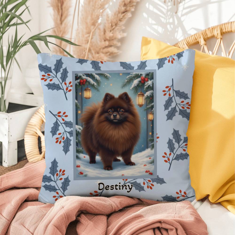Pomeranian Chocolate Pillow - Cozy Pom throw pillow, winter indoor dog decor, personalized accent