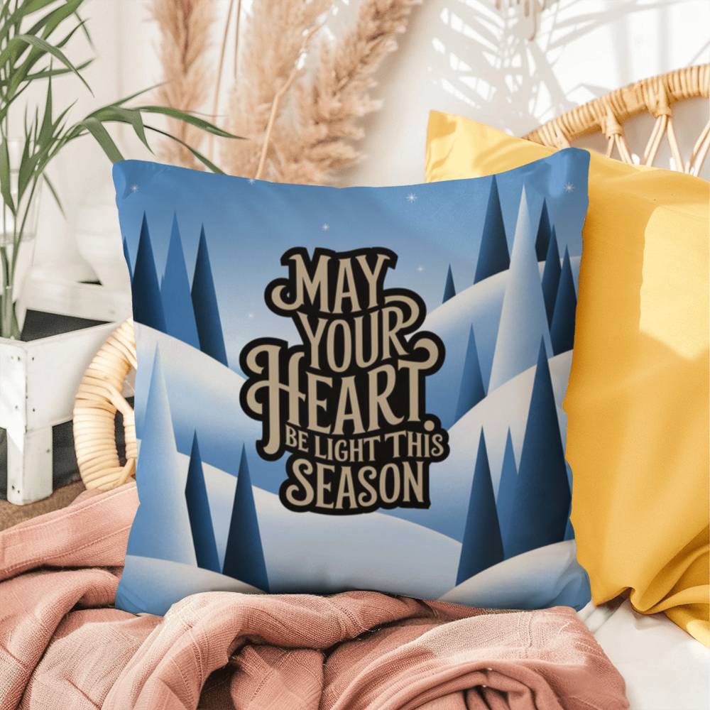 May Your Heart Be Light This Season Throw Pillow - Serene Christmas pillow for reflection