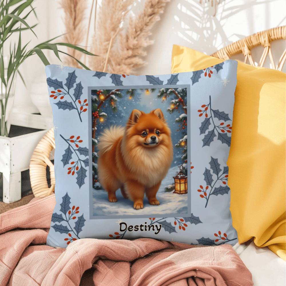 Pomeranian Orange Pillow - Festive Pom throw pillow, holiday dog pillow, cozy home accent
