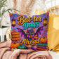 Bat-ter Days Ahead quote with cheerful bat artwork on a colorful Halloween throw pillow with uplifting fall vibes