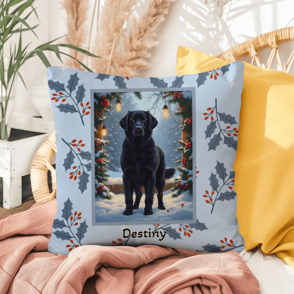 Golden Retriever Black Pillow - Holiday Golden Retriever pillow, indoor winter dog throw, cozy accent