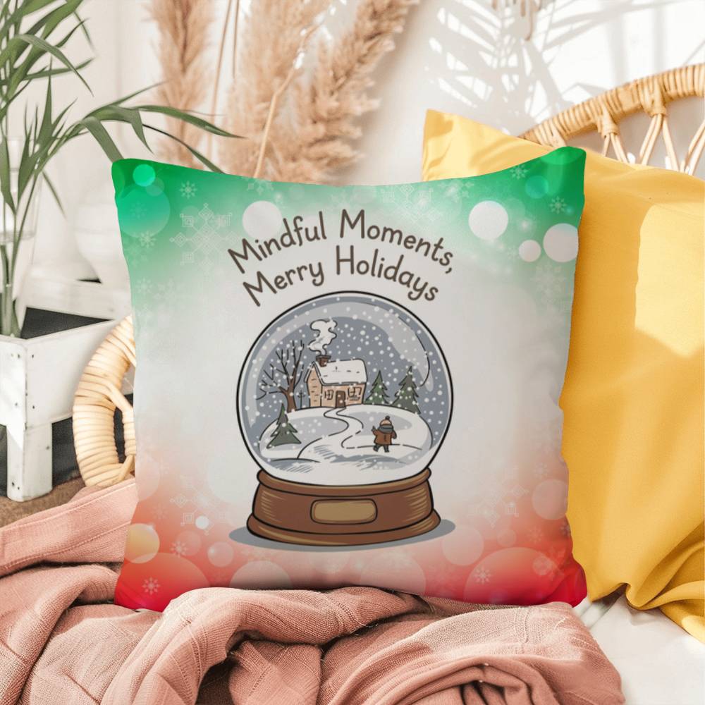 Mindful Moments, Merry Holidays Throw Pillow - Holiday mindfulness decorative Christmas pillow