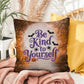 Inspirational Halloween indoor/outdoor pillow featuring “Be Kind To Yourself” for self-care and positivity