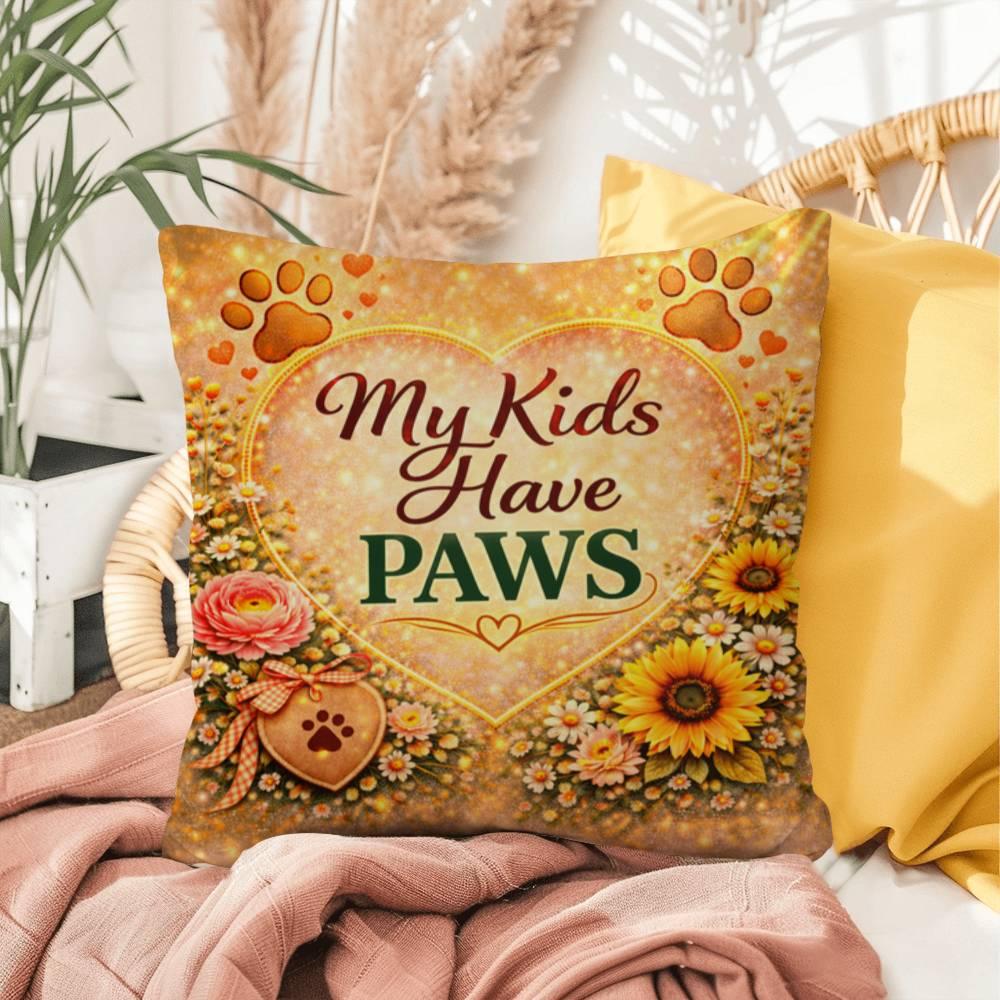 Shop our my kids have paws throw pillow featuring the 16" x 16" style option from MySisterIsASurvivor.