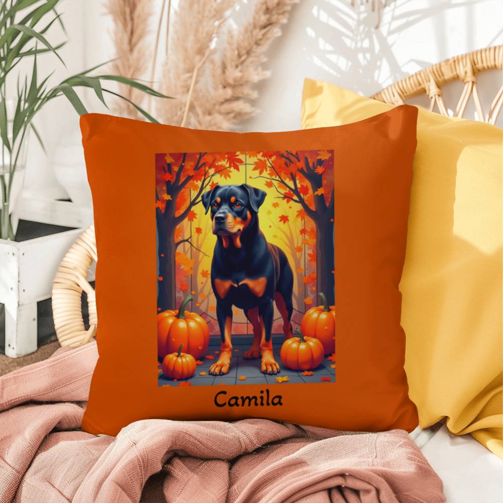 Rottweiler Black & Tan Coat Pillow, Personalized Indoor Dog Cushion, Water-Resistant Pet Gift