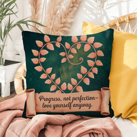 Progress, Not Perfection - Love Yourself Anyway: Indoor/Outdoor Pillow Self-Care for Relaxation, Mindfulness & Emotional Wellness