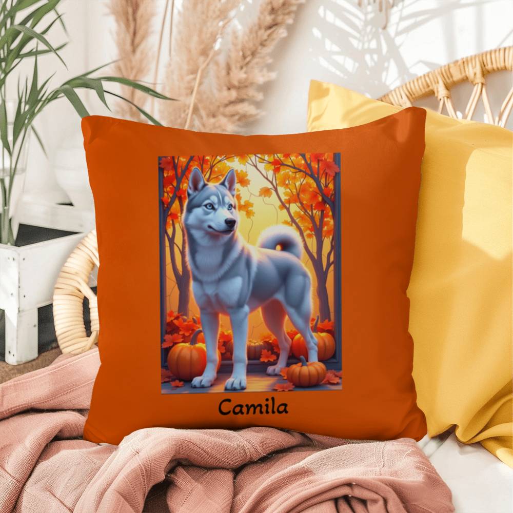 Silver Siberian Husky pillow blue eyes, personalized indoor outdoor dog cushion, home accent - MySisterIsASurvivor
